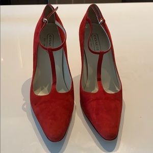 Gorgeous red suede Mary Jane Coach pumps